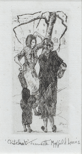 Jeannette Maxfield Lewis - "Chitchat" - Etching - 2 7/8" x 1 3/8" - Plate: Signed and dated lower right
<br>Titled and signed in pencil
<br>Edition: 14