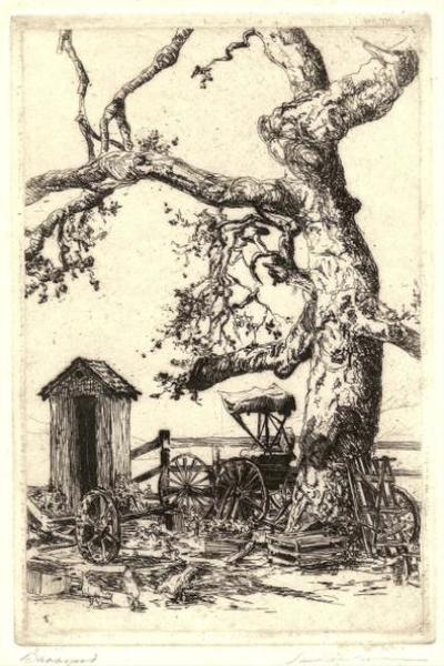 Paul Whitman - "Barnyard" - Etching - 6" x 4"