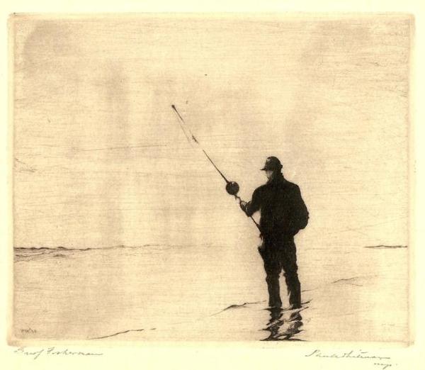 Paul Whitman - "Surf Fisherman" - Etching - 4 3/8" x 5 3/8"