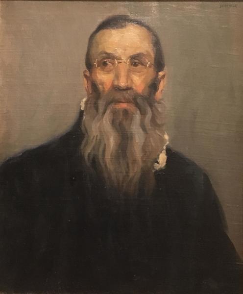 George Joseph Seideneck - "The Old Philosopher" - Oil on canvas - 24" x 20" - Signed upper right
<br>Signed and dated lower right
<br>
<br>Exhibited:  Carmel Art Association's Members Exhibition at the Stanford Art Gallery in 1929. “The Old Philosopher” was chosen as one of the thirty-five best paintings for inclusion in a traveling exhibition with stops at the Oakland Art Gallery and the East-West Gallery. At the latter, this painting was admired for its "conservative character." 
<br>
<br>Seideneck also exhibited “The Old Philosopher” in 1932 at the Carmel Art Association’s Sixteenth Exhibition.
<br>
<br>
<br>~An accomplished artisan and teacher ~
<br>Won recognition as a portraiture, photographer and landscape painter
<br>
<br>As a youth, he had a natural talent for art and excelled in drawing boats on Lake Michigan. Upon graduation from high school, he briefly became an apprentice to a wood engraver. He received his early art training in Chicago at the Smith Art Academy and then worked as a fashion illustrator. He attended night classes at the Chicago Art Institute and the Palette & Chisel Club. 
<br>
<br>In 1911 Seideneck spent three years studying and painting in Europe. In England he studied with the Canadian painter, Harry Britton, under whom he developed a penchant for portraiture. When he returned to Chicago he taught composition, life classes and portraiture at the Academy of Fine Art and Academy of Design.
<br>
<br>He made his first visit to the West Coast in 1915 to attend the P.P.I.E. (SF).  Seideneck again came to California in 1918 on a sketching tour renting the temporarily vacant Carmel Highlands home of William Ritschel. While in Carmel he met artist Catherine Comstock, also a Chicago-born Art Institute-trained painter. They married in 1920 and made Carmel their home, establishing studios in the Seven Arts Building and becoming prominent members of the local arts community.