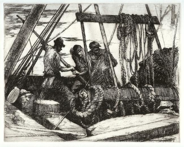 Armin C. Hansen, N.A. - [Men at Rigging] - Etching - 7 7/8" x 9 7/8"