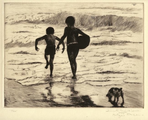 Jeannette Maxfield Lewis - "Pals" - Drypoint - 7 1/8" x 9 3/8"