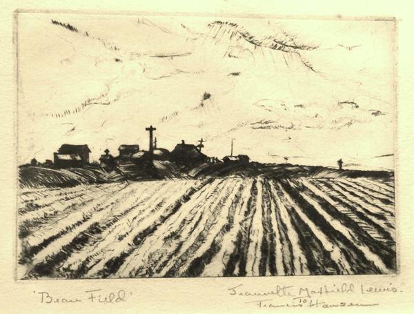 Jeannette Maxfield Lewis - "Bean Field" - Drypoint - 2 3/8" x 3 3/8"