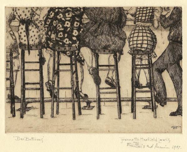 Jeannette Maxfield Lewis - "Bar Bottoms" - Etching - 4 7/8" x 6 7/8"