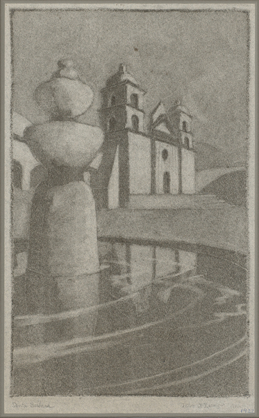 Pedro J. de Lemos - "Santa Barbara" - Graphite and charcoal drawing - 12.5" x 7.75" - Titled lower left 
<br>Signed and dated lower right
<br>
<br>Exhibited:
<br>Monterey Museum of Art/2015:
<br>'Lasting Impressions - Pedro de Lemos' 
<br>
<br>Stanford Art Gallery/2017:' Lasting Impressions of Pedro de Lemos' - The Centennial Exhibition
<br>
<br>Illustrated in book:
<br>Pedro de Lemos/Lasting Impressions: Works on Paper, 1910-1945
<br>Plate 5b, page 13.