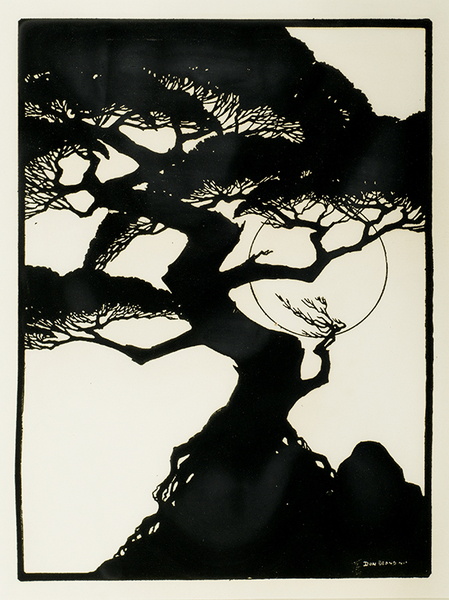 Donald Benson Blanding - "Cypress Tree and Full Moon" - Block print - 13 1/2" x 10" - Signed in plate lower right