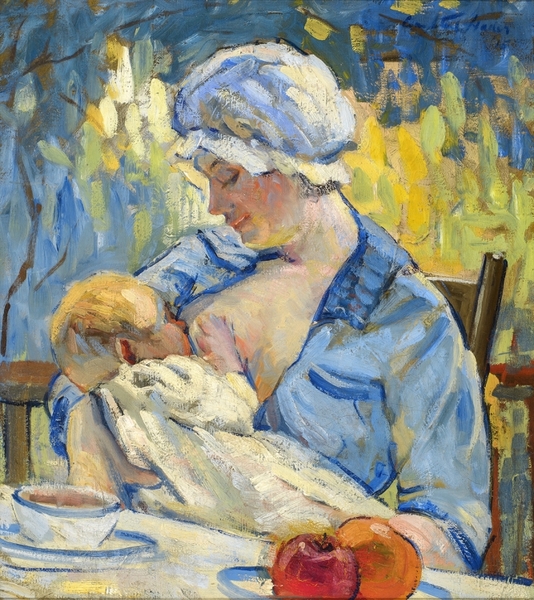 Elmer Stanley Hader - "Mother and Child" - Oil on canvas - 20" X 18"