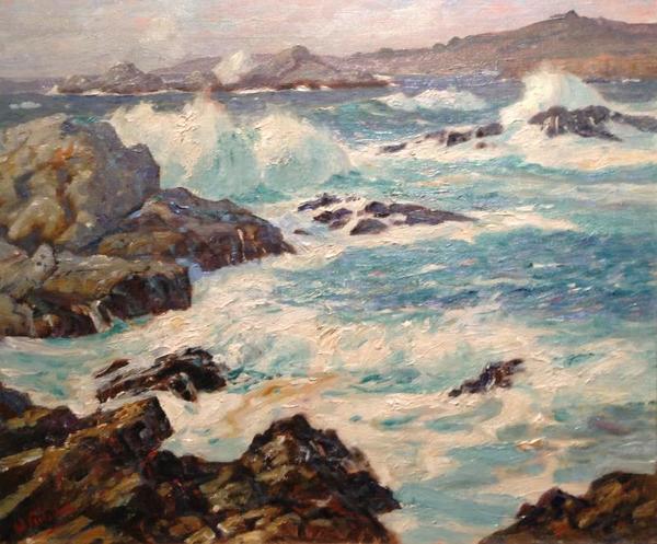 William Ritschel, N.A. - "Glorious Pacific" - Oil on canvas - 20" x 24" - Signed lower left. Titled & signed on reverse.
<br>
<br>Ritschel moved into his Carmel Highlands studio/home in 1921 - painting the ocean in its many moods.