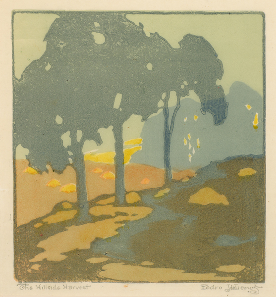 Pedro J. de Lemos - "The Hillside Harvest" - Color block print - 7.25" x 6.5" - Titled lower left<br>Signed lower right