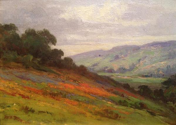 William F. Jackson - "California Landscape with Wildflowers" - Oil on board - 6 1/2" x 8 1/4"