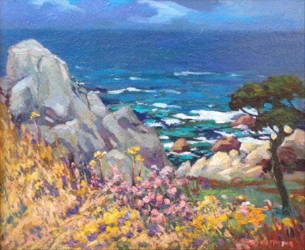 Mary DeNeale Morgan - "Wild Flower Trail - Pt. Lobos" - Oil on canvas/board - 20" x 24" - Signed lower right<br>Titled on reverse