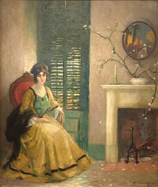 Lester Boronda - "Adobe Interior" - Monterey Lester Boronda - "Adobe Interior" - Monterey - Oil on canvas - 36" x 30" - Signed and monogramed lower right
<br>
<br>Exhibited: National Academy of Design, NY; Art Institute of Chicago; Corcoran Gallery, Washington, D.C.; Pennsylvania Academy of Fine Art;
<br>prestigious Braus Gallery in New York in 1914 with a successful one-man exhibit of his Spanish California paintings.
<br>
<br>Illustrated in Art in California, 1916, Plate No. 78. (This book was written as a tribute to the successful artists of the day illustrating artworks which were exhibited at the P.P.I.E./1915; however, deciding to also include "Adobe Interior" by Boronda, a significant tribute paid to him by fellow artists who were exhibitors).
<br>
<br>Although born in Reno, NV on July 24, 1886, Boronda was a member of an early California family (his great-grandfather was a member of the second Junipero Serra expedition into Alta California in 1770). He was raised on a Salinas cattle ranch where today the family home is a state historical landmark.
<br>
<br>His art studies began in San Francisco at the Mark Hopkins Institute under Arthur Mathews and continued at the ASL in NYC under Frank Vincent DuMond. The finishing touches to his art training were under Jean Paul Laurens in Paris and in Munich.
<br>
<br>Leaving California in 1913, he moved to New York where he established an important craftsman center which specialized in wrought iron. His painting specialty in California had been genre of old Monterey and, after moving to the East, he painted street scenes of New York. Boronda often spent summers in Mystic, CT before his death in New Canaan on Sept. 19, 1953.
<br>
<br> Member: Carmel Art Association; Mystic Art Association
<br> Exhibited: Del Monte Art Gallery (Monterey), 1910; NAD; AIC; Carnegie Institute, 1912; CGA, 1914-1923; PAFA, 1924.
<br> In: Monterey Peninsula Museum of Art; Salinas City Council; Nevada Museum (Reno); California Historical Society; PAFA; Rochester (NY) Mechanics Institute.