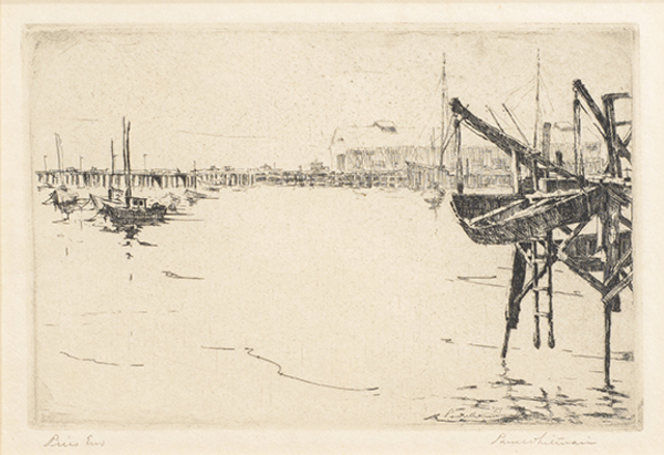 Paul Whitman - "Pier's End" - Etching - 4" x 6" - Plate: Paul Whitman '27 lower right
<br>Artist Proof lower bottom
<br>Titled lower left; signed lower right
<br>Directly from the estate of Paul Whitman