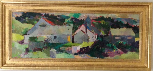 Samuel  Bolton Colburn - "Hatton Ranch" - Carmel Valley - Oil on masonite - 16" x 43 1/2" - Signed lower right
<br>
<br>A masterwork of one of Colburn's early and rare oil paintings both in composition and color, and of exceptional size.