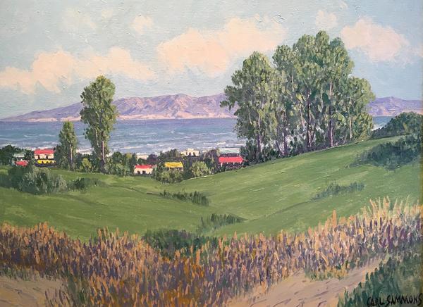 Carl Sammons - "PG Municipal Golf Course Holes 5-6" Carl Sammons - "PG Municipal Golf Course Holes 5-6" - Oil on canvasboard - 12" x 16" - Signed lower right
<br>Titled on reverse
<br>
<br>The Pacific Grove Municipal Golf Course, the Peninsula's only municipal golf course, is often called the "poor man's Pebble Beach." It is a public 18-hole golf course owned by the city of Pacific Grove, California.
<br>
<br>Originally designed by Chandler Egan in 1932, the first nine holes are laid out through the forested areas of Pacific Grove. The back nine was designed by Jack Neville, original designer of the Pebble Beach Golf Links in Pebble Beach, California, and overlook Point Pinos, where the Pacific Ocean and Monterey Bay meet on the northern tip of the Monterey Peninsula. The golf links is also site of the Point Pinos Lighthouse.