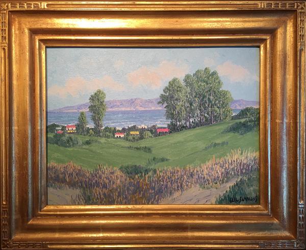 Carl Sammons - "PG Municipal Golf Course Holes 5-6" Carl Sammons - "PG Municipal Golf Course Holes 5-6" - Oil on canvasboard - 12" x 16" - Signed lower right
<br>Titled on reverse
<br>
<br>The Pacific Grove Municipal Golf Course, the Peninsula's only municipal golf course, is often called the "poor man's Pebble Beach." It is a public 18-hole golf course owned by the city of Pacific Grove, California.
<br>
<br>Originally designed by Chandler Egan in 1932, the first nine holes are laid out through the forested areas of Pacific Grove. The back nine was designed by Jack Neville, original designer of the Pebble Beach Golf Links in Pebble Beach, California, and overlook Point Pinos, where the Pacific Ocean and Monterey Bay meet on the northern tip of the Monterey Peninsula. The golf links is also site of the Point Pinos Lighthouse.