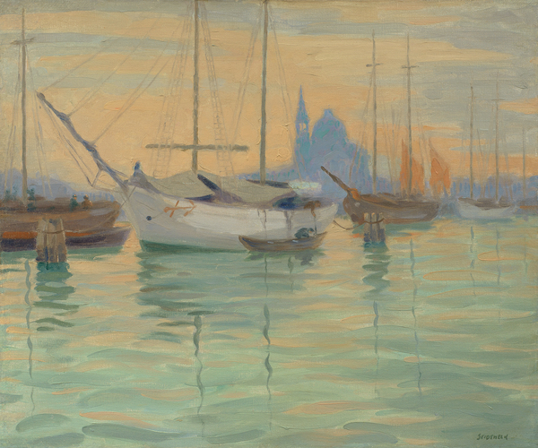 George Joseph Seideneck - "Venetian Boats" - Oil on canvas - 20" x 24"