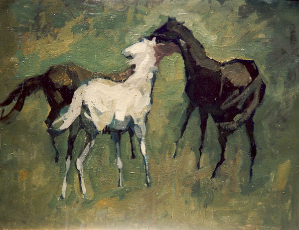 S.C. Yuan - "Three Horses" - Oil on canvas - 48" x 60" - Signed upper right