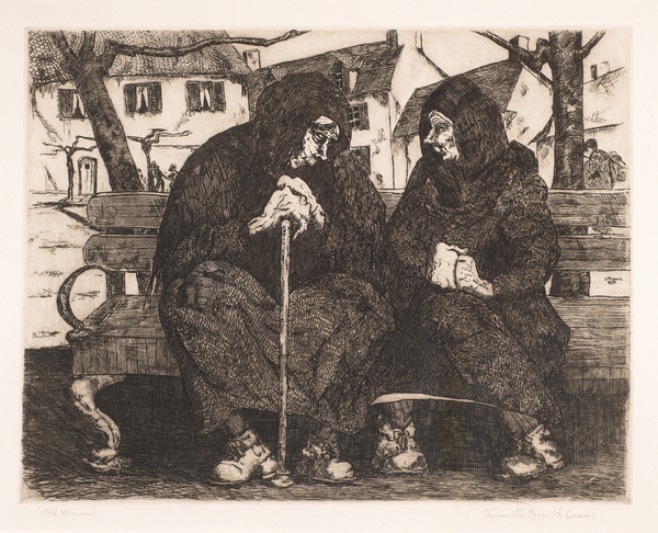 Jeannette Maxfield Lewis - "Old Women" - Etching - 10 3/4" x 13 3/4" - Plate: Signed and dated middle right<br>Titled and signed in pencil<br>Edition: 37<br><br>'Jeannette Maxfield Lewis: A Centennial Celebration' MPMA/1994. #164 (Catalogue Raisonne by White).