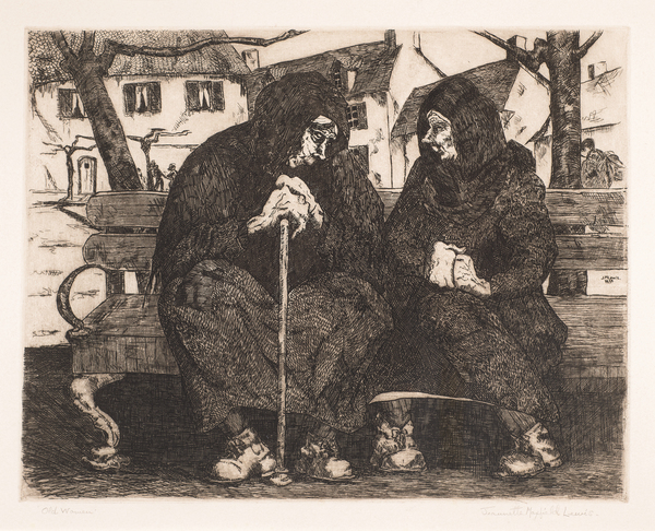 Jeannette Maxfield Lewis - "Old Women" - Etching - 10 3/4" x 13 3/4" - Plate: Signed and dated middle right
<br>Titled and signed in pencil
<br>Edition: 37
<br>
<br>'Jeannette Maxfield Lewis: A Centennial Celebration' MPMA/1994. #164 (Catalogue Raisonne by White).