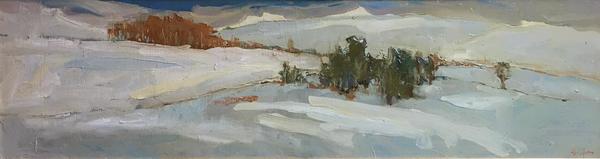 S.C. Yuan - "Conway Summit #2" S.C. Yuan - "Conway Summit #2" - Oil on board - 10" x 36 1/2" - Signed lower right
<br>
<br>Exhibited: Carmel Art Association/1994 -
<br>a retrospective exhibition;
<br>illustrated in accompanying book - plate #1, page 75.
<br>
<br>Yuan settled on the Monterey Peninsula in 1952 where he met, befriended and was influenced by artist Armin Hansen.
<br>
<br>During his lifetime he was honored with several one-man shows in San Francisco, Boston, and New York, where he showed his traditional as well as his more abstract works. Whenever he entered his paintings in juried shows, he won prizes and top honors. With profound dedication and discipline he created a legacy of paintings rich in beauty and tranquility.