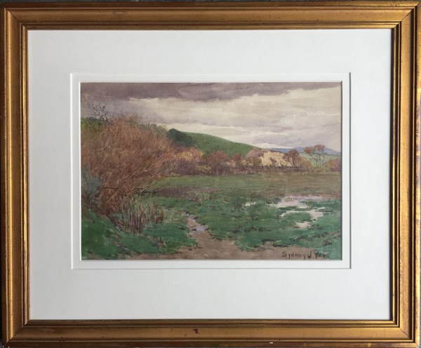 Sydney Yard - "Marshland near Monterey" Sydney Yard - "Marshland near Monterey" - Watercolor - 10" x 14 1/2" - Signed lower right
<br>
<br>“A painter of California, one of the very few native-born, we have in Sydney Yard, who, from an early meticulous manner, developed a broader and decorative delineation of the northern California landscape. His medium was watercolor, and his sincerely studied and finely patterned small canvases are distributed through many California homes. His work is charming without being weak.” (The History & Ideals of American Art by Eugen Neuhaus, 1931).
<br>
<br>A pioneer Carmel artist, Sydney Yard established one of the first studios on Lincoln and Seventh Streets.
<br>
<br>Born 1855 in Rockford, Illinois, Yard began his art studies under George J. Robertson. He later studied in the British Isles where he mastered English watercolor techniques under the instruction of Royal Academician Sutton Palmer.
<br>
<br>In 1882, after achieving some recognition in New York, Yard moved to California. For the first three years he ran several photography studios in San Jose and Palo Alto with artist friend Andrew Putnam Hill. During this time, he exhibited several paintings at the San Francisco Art Association.
<br>
<br>Yard settled permanently in Carmel in 1906. He exhibited frequently at The Del Monte Gallery as well as at several galleries in the San Francisco Bay Area until his death in 1909. Best known for his watercolors, his works are primarily landscapes and coastal scenes of the Monterey Peninsula.
