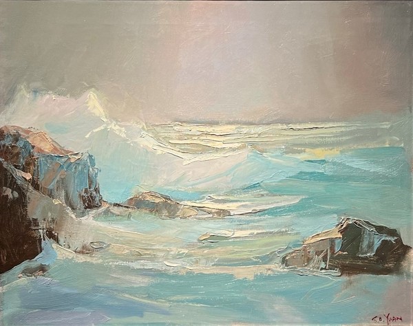 S.C. Yuan - "Moonlit Surf" - Oil on canvas - 18 1/2" x 23" - Signed lower right