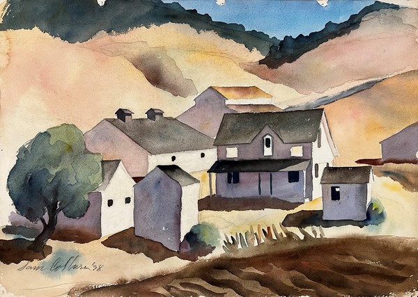 Samuel  Bolton Colburn - "Valley Farm Houses - Afternoon Light" - Watercolor - 15 1/2" x 22" - Signed and dated lower left<br>Double-sided: Trees and Hills -1938<br>Signed and dated lower right
