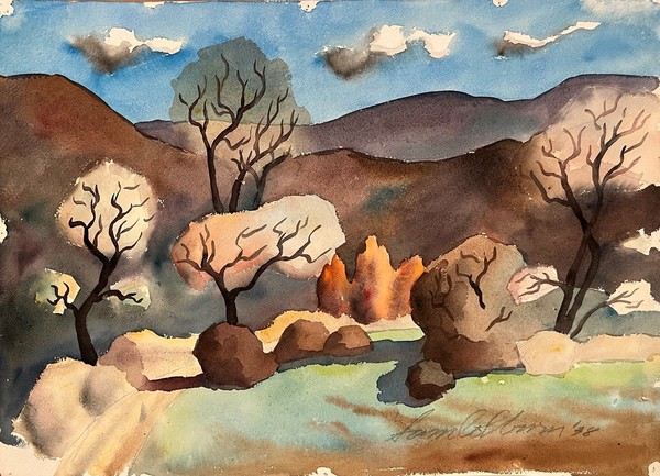 Samuel  Bolton Colburn - "Valley Farm Houses - Afternoon Light" - Watercolor - 15 1/2" x 22" - Signed and dated lower left
<br>Double-sided: Trees and Hills -1938
<br>Signed and dated lower right