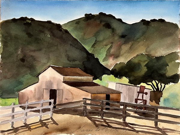 Samuel  Bolton Colburn - "Valley Barn" - Watercolor - 11 3/4" x 15 1/2" - Signed and dated lower center
<br>Titled on reverse