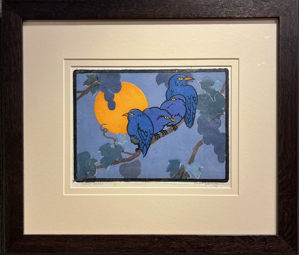 Pedro J. de Lemos - "Sleepy Heads" Pedro J. de Lemos - "Sleepy Heads" - Color block print - 8" x 11" - Titled lower left
<br>Signed lower right
<br>
<br>Edwards/page 61
<br>The extraordinary compositions and brash colors in Lemos' "The Green Cove" (pl.30a), "Sleepy Heads" (pl.31a), and "The Sunset Mountain" (pl.32b) anticipate the psychedelic world of 1960s Pop Art. How many of his contemporaries were this inventive?