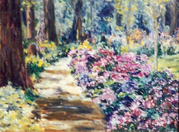 Lillie May Nicholson - "Flowers In The Woods" - Oil on canvas/board - 10" x 13 1/2"