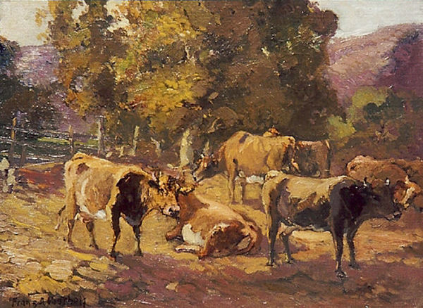 Franz A. Bischoff - "Cattle On the Arroyo Seco" - Oil on canvas - 15" x 20"