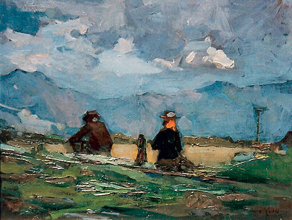 S.C. Yuan - "Field Workers Near Monterey" - Oil on masonite - 16"x20"