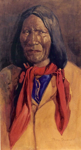 Percy Gray - "Portrait of an Indian" - Watercolor - 16 1/2" x 9"