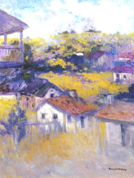 Thomas A. McGlynn - "Deserted Village" - Oil on canvas - 23 1/2" x 17 1/4"