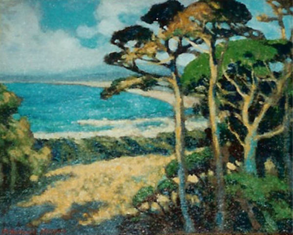Mary DeNeale Morgan - "Monterey Bay From Hill Top" - Oil on masonite - 14" x 17"