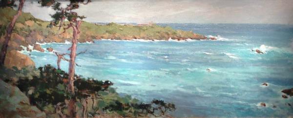 S.C. Yuan - "Carmel Highlands" - Oil on masonite - 26 1/2" x 64"