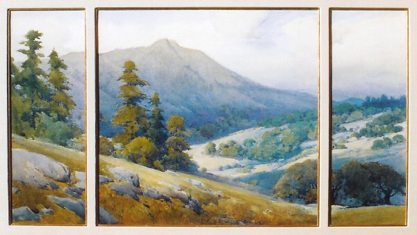 Percy Gray - "Marin Landscape with Mt. Tamalpais" - Watercolor - triptych, 14" x 25 1/2" including spacers - Signed lower left center panel