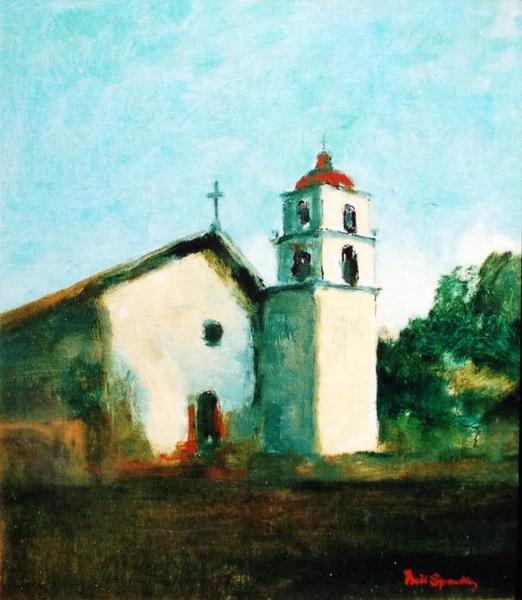 Will Sparks - "Mission San Buenaventura" - Oil on canvas - 14" x 12 1/4"
