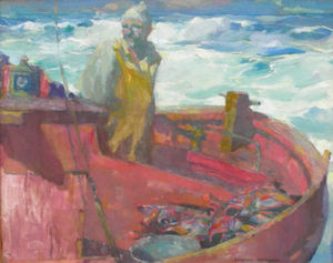 Armin C. Hansen, N.A. - "Fisher Life" - Oil on canvasboard - 15 3/4" x 19 1/2"