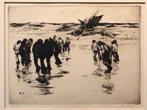 Armin C. Hansen, N.A. - "The Rescue" - Drypoint - 6" x 8" - Plate: Initialed and dated, lower left: AH '30<br>Titled in pencil lower left<br>Signed in pencil lower right<br><br>Illustrated: 'The Graphic Art of Armin C. Hansen, A Catalogue Raisonne' by Anthony R. White/1986. Plate #124, page 138.<br><br>Exhibited: <br><br>Armin Hansen: The Artful Voyage<br><br>PASADENA MUSEUM OF CALIFORNIA ART/Jan.-May, 2015<br>CROCKER ART MUSEUM/June – October, 2015<br>MONTEREY MUSEUM OF ART/Oct. 2015 – Mar. 2016.<br><br>Illustrated:  Armin Hansen: The Artful Voyage  by Scott A. Shields, PhD., page 74. Published on the occasion of the exhibition.
