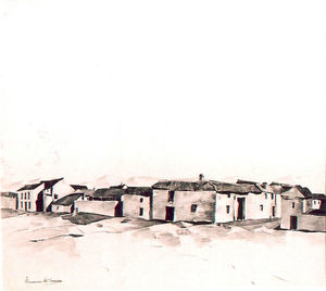 Francis John McComas - "Spanish Village" - Charcoal - 24" x 26 1/2"