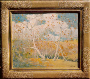 Thomas A. McGlynn - "Winter Song" - Oil on canvas - 25" x 30" - Signed lower right<br>Titled and signed on reverse<br>Directly from the estate of Thomas A. McGlynn/Inv.#111<br><br>GGIE label on reverse<br><br>Exhibited: April 6 - April 1979/Monterey Peninsula Museum of Art: Thomas A. McGlynn (1878-1966);  No. 39 in exhibition listing. <br><br>Note: A definitive essay on Thomas A. McGlynn was written by Betty Hoag McGlynn, California art historian and daughter-in-law of the artist, in conjunction with this exhibition.