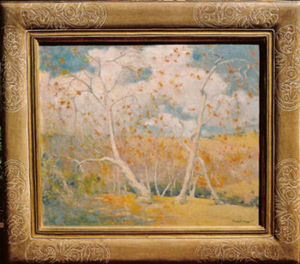 Thomas A. McGlynn - "Winter Song" - Oil on canvas - 25" x 30" - Signed lower right
<br>Titled and signed on reverse
<br>Directly from the estate of Thomas A. McGlynn/Inv.#111
<br>
<br>GGIE label on reverse
<br>
<br>Exhibited: April 6 - April 1979/Monterey Peninsula Museum of Art: Thomas A. McGlynn (1878-1966);  No. 39 in exhibition listing. 
<br>
<br>Note: A definitive essay on Thomas A. McGlynn was written by Betty Hoag McGlynn, California art historian and daughter-in-law of the artist, in conjunction with this exhibition.