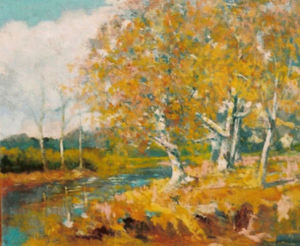 Thomas A. McGlynn - "Beside the Stream" - Oil on canvas - 24 1/2" x 30" - Signed lower right
<br>
<br>'Society for Sanity in Art, Inc. SF Branch' exhibition label on reverse
<br>Directly from the estate of Thomas A. McGlynn.