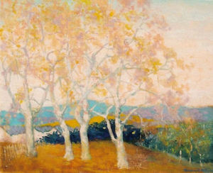 Thomas A. McGlynn - "Sycamores" - Oil on canvas - 20" x 24" - Signed lower right
<br>Directly from the estate of Thomas A. McGlynn.