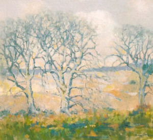 Thomas A. McGlynn - "December" (a.k.a. "Gray Day") - Oil on canvas - 25" x 27" - Signed lower right
<br>Titled and signed on reverse
<br>Retains original paper label with title
<br>Directly from the estate of Thomas A. McGlynn.