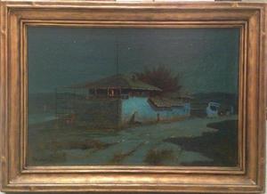 Manuel Valencia - "Monterey Custom  House Nocturne" - Oil on canvas - 16" x 24"