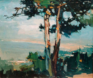 S.C. Yuan - "Twin Pine" - Oil on canvas - 48" x 56"